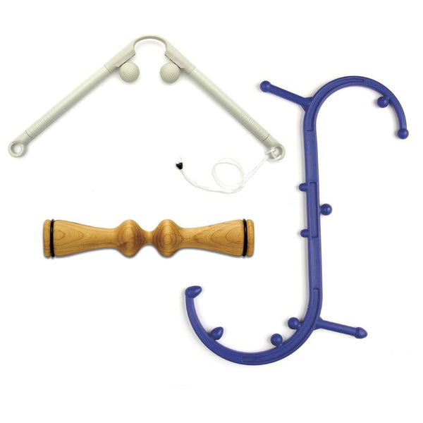 Body Back Company's Self Massage Tool Trio: Body Back Buddy Trigger Point Massage Tool, AccuMassage and Wooden Back Roller Bundle
