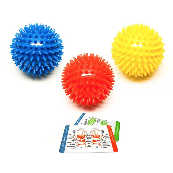 Body Back Company's Porcupine Massage Ball 3-pack Yellow, Blue & Red Porcupine Balls