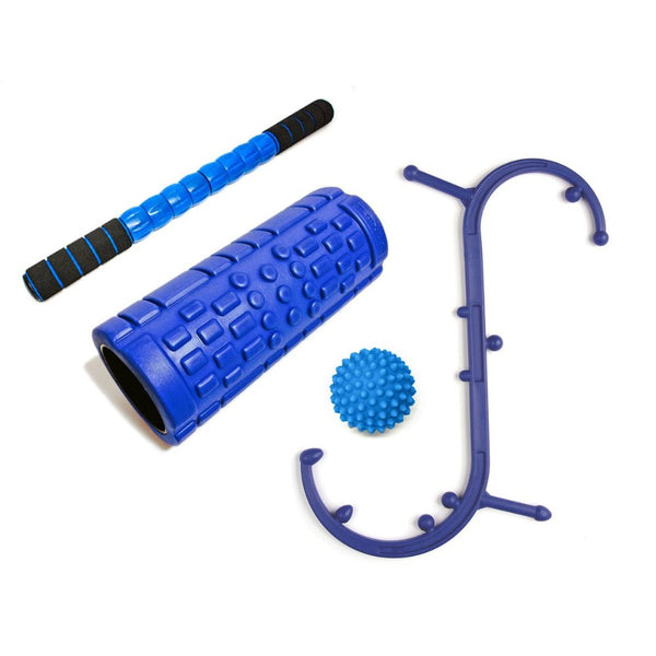 Body Back Company's Body Back Buddy Trigger Point Massage Tool, Matrix Massage Roller Blue, RhinoPro Blue Hard Massage Ball and Trigger Massage Stick 2.0 Bundle