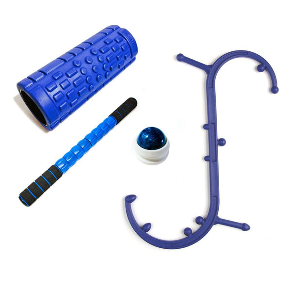 Body Back Company's Body Back Buddy Trigger Point Massage Tool, Trigger Massage Stick 2.0, Massage Roller Ball Blue and Matrix Roller Blue Bundle