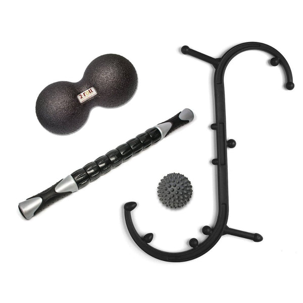 Body Back Company's Body Back Buddy Pro Sport Trigger Point Massage Tool, 2Roll Foam Massage Roller, RhinoPro Black Massage Ball & Massage Stick 1.0 Bundle
